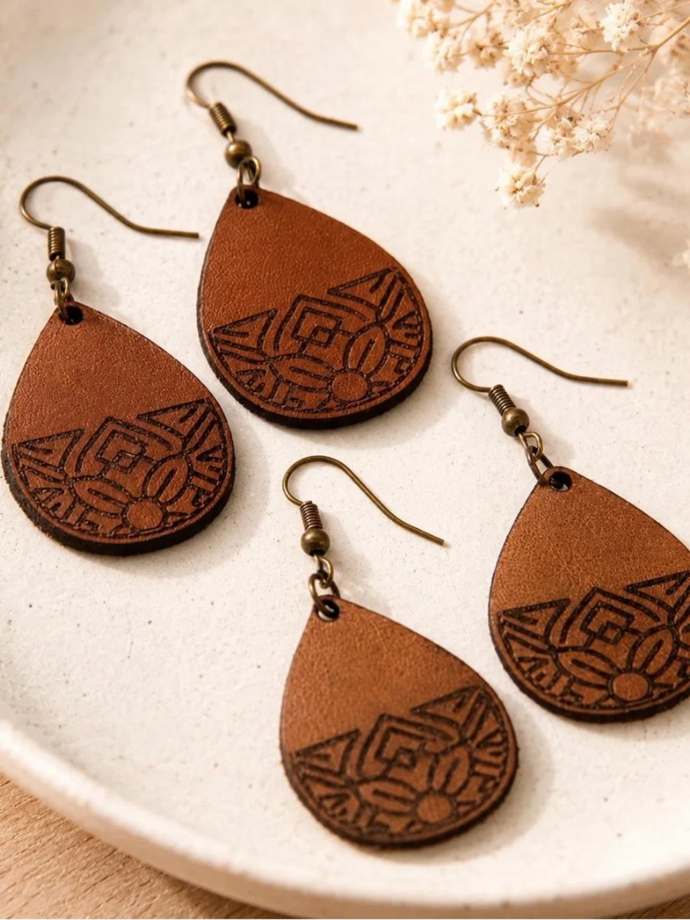 Handcrafted Brown Leather Teardrop Earrings - Rustic Boho Style